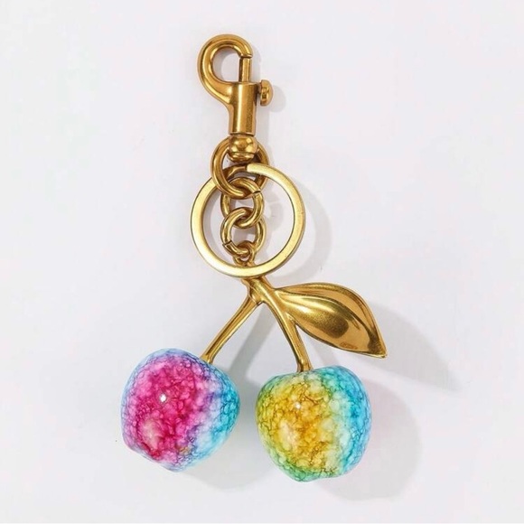 Gold Cherry Multicolor Bag Purse Charm Keychain - Picture 1 of 7